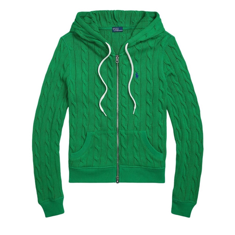 Polo Ralph Lauren Green Cable-Knit Zip Hoodie Size Small
